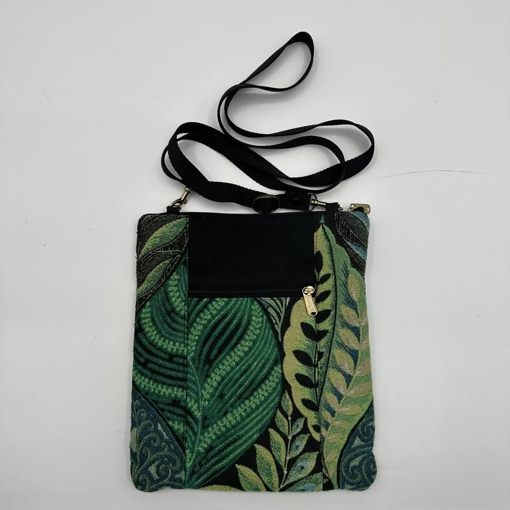Danny K Beverly Hills Green Tropical Leaf Tapestry Crossbody Bag Made in USA
